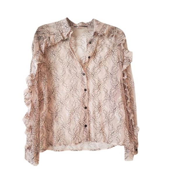 NWT Zara Pastel Pink Delicate Ruffle Lace Blouse - Picture 2 of 9